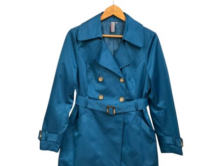 Coat Trench Coat By Clothes Mentor In Teal, Size: M Sale